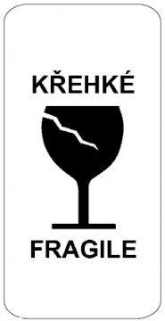 Samolepicí etiketa s nápisem KŘEHKÉ 100x70 mm, 500 ks na roli